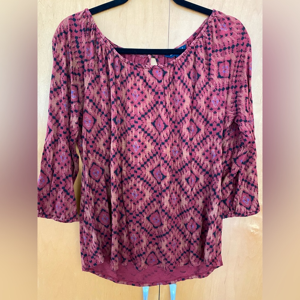 Lucky Brand Red and Black Geometric Blouse